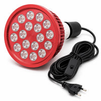 Liroma PrimeSpot Rotlichtlampe mit achtzehn LEDs, rotem Gehäuse und Fassung mit Kabel und Schalter